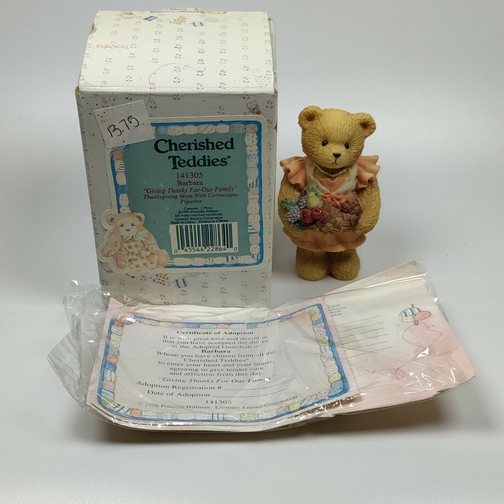 Cherished Teddies Barbara Family Thanksgiving 1996 Enesco Figurine #141305 Box